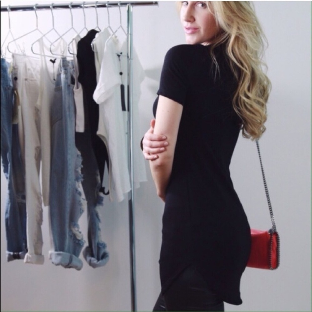 Black Curved Hem Top
